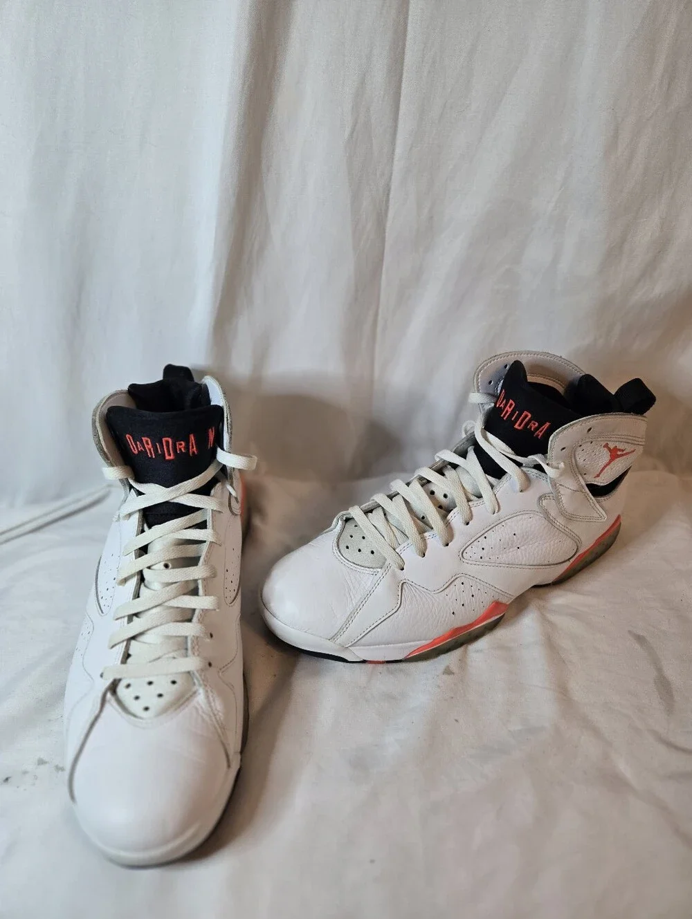 Jordan Men’s White Black & Orange High-Top Basketball Shoes